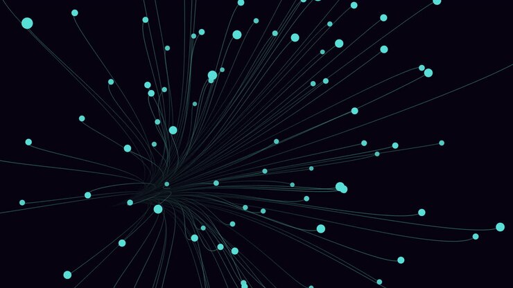 Connected futuristic dots and lines in dark space