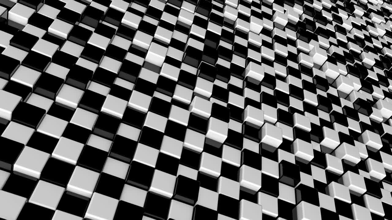 Movement of cubes. Futuristic background with black and white cubes. Cubes with reflection