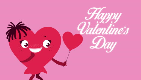 happy valentines day lettering with heart female character animation