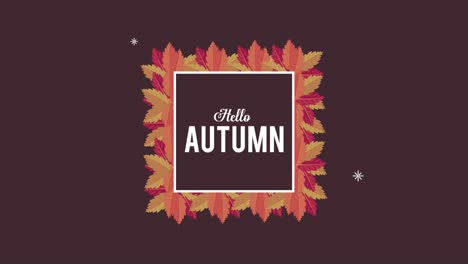 hola, letras de otoño con marco cuadrado y hojas.