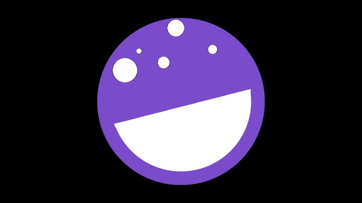 Badge titolo a semicerchio viola e bianco animato su sfondo trasparente