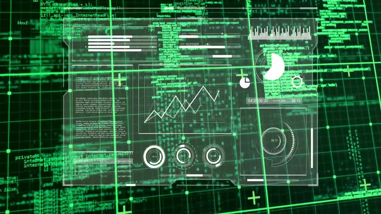 Digital Data Interface with Scrolling Code and Analytics