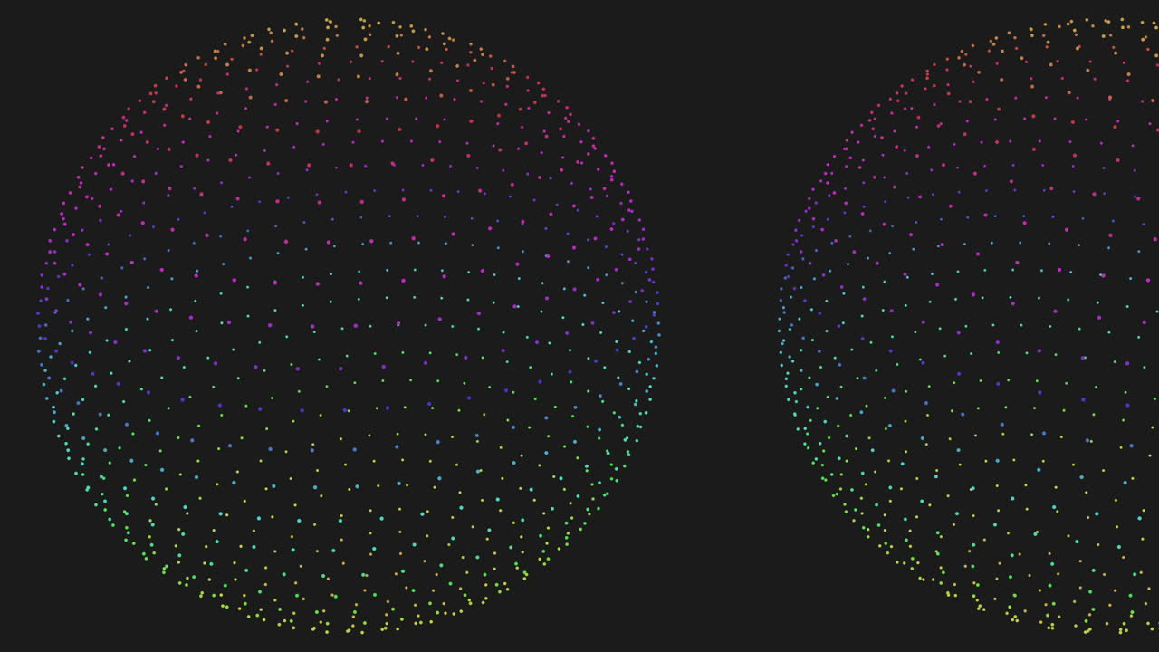 esferas futuristas de fantasía con puntos de arco iris de neón en gradiente oscuro