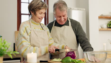 home, kitchen and old couple with food