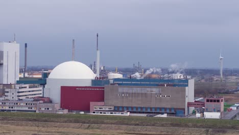 nuclear power plant near the town of borsselle in the netherlands drone shot