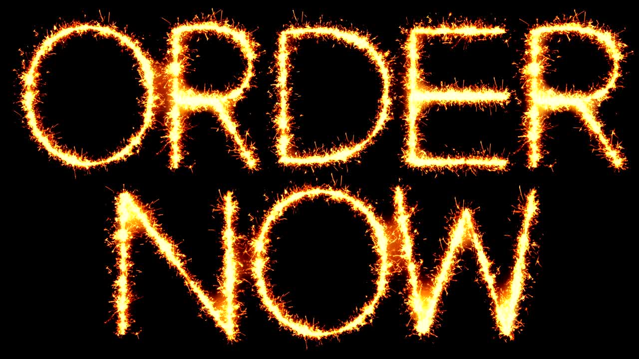 지금 주문하세요 텍스트 스파클러 글리터 스파크 불꽃놀이 루프 애니메이션