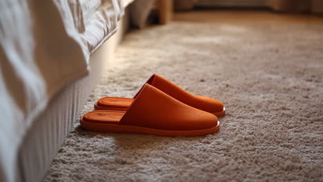 slippers on a bedroom carpet
