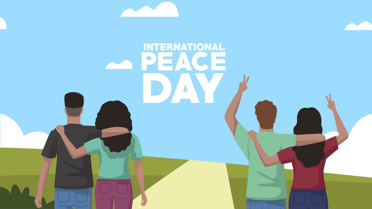 평화의 날 문자로 된 연인 커플