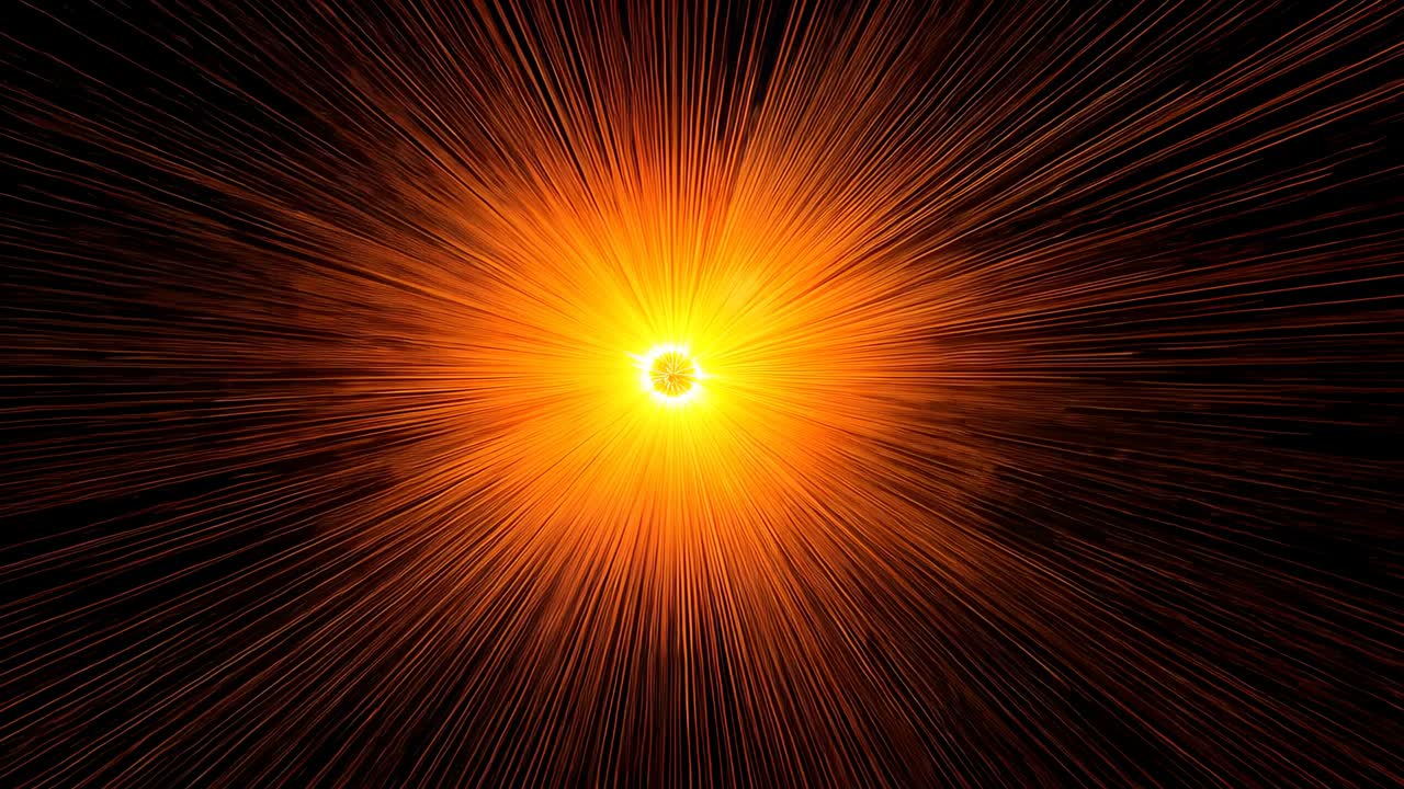 Beginning sequence showing pulsing glowing orange orb extending streaks and drifting wisp in void