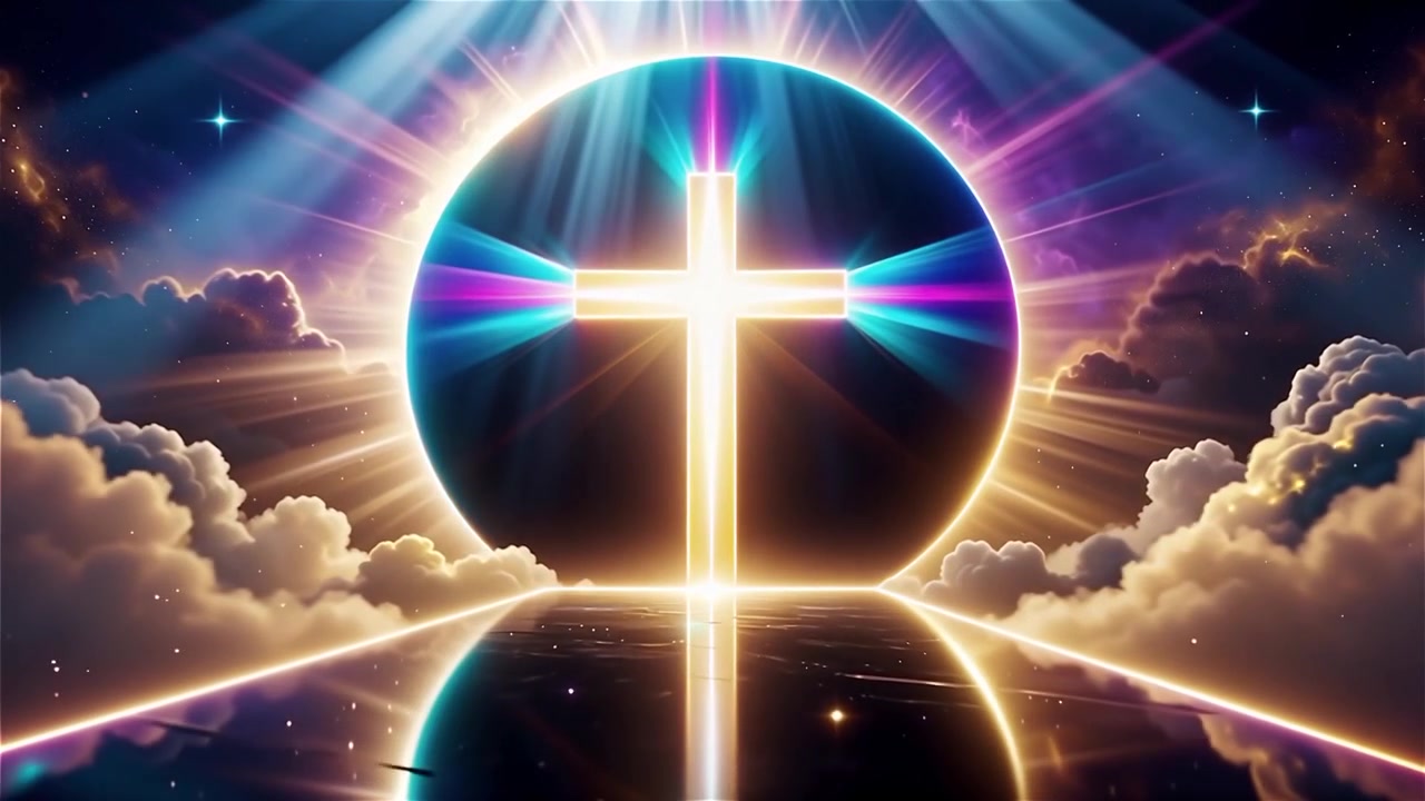 Croce Cristiana Luce Celestiale Sfondo per il Culto.