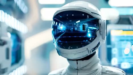 a man in a white space suit with a futuristic helmet