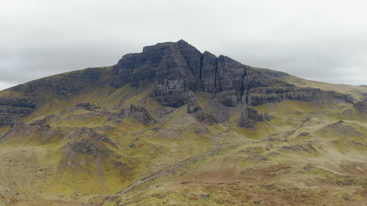 Natural landscape beautiful scenic landscape in Skye, Scotland, UK. Aerial view flying backwards