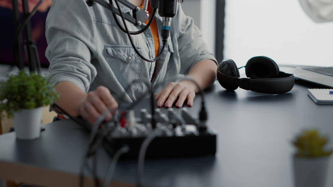 Social media influencer hosting radio talk show while talking to internet audience