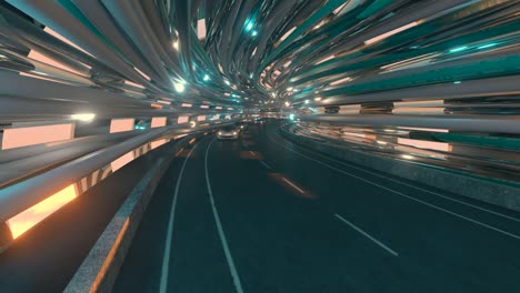 the movement of cars on a futuristic bridge with fiber optic. future technologies concept. business background. pleasant natural light. seamless loop 3d render