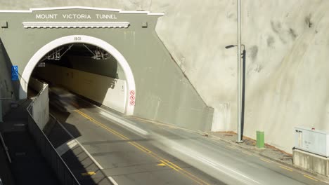 a timelapse of cars driving in and out of the mt vic tunnel in wellington nz