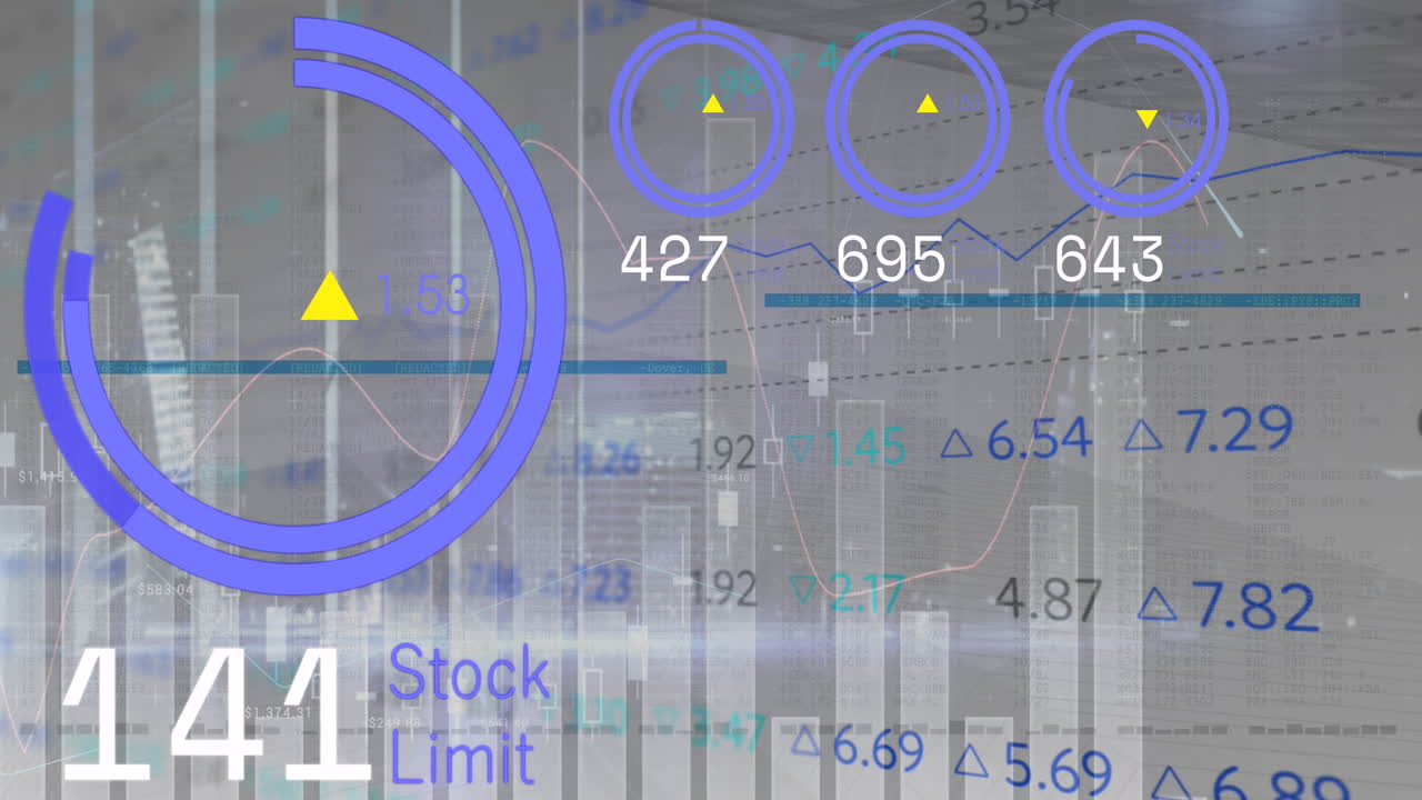 회색 배경에 대한 통계 및 증권 시장 데이터 처리의 애니메이션