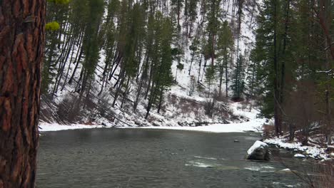 Winter-Forest-Mountain-Along-Boise-River-In-Idaho,-United-States