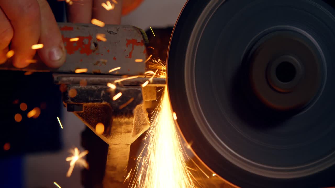 4k 기계에서 금속을 형성하는 작업자