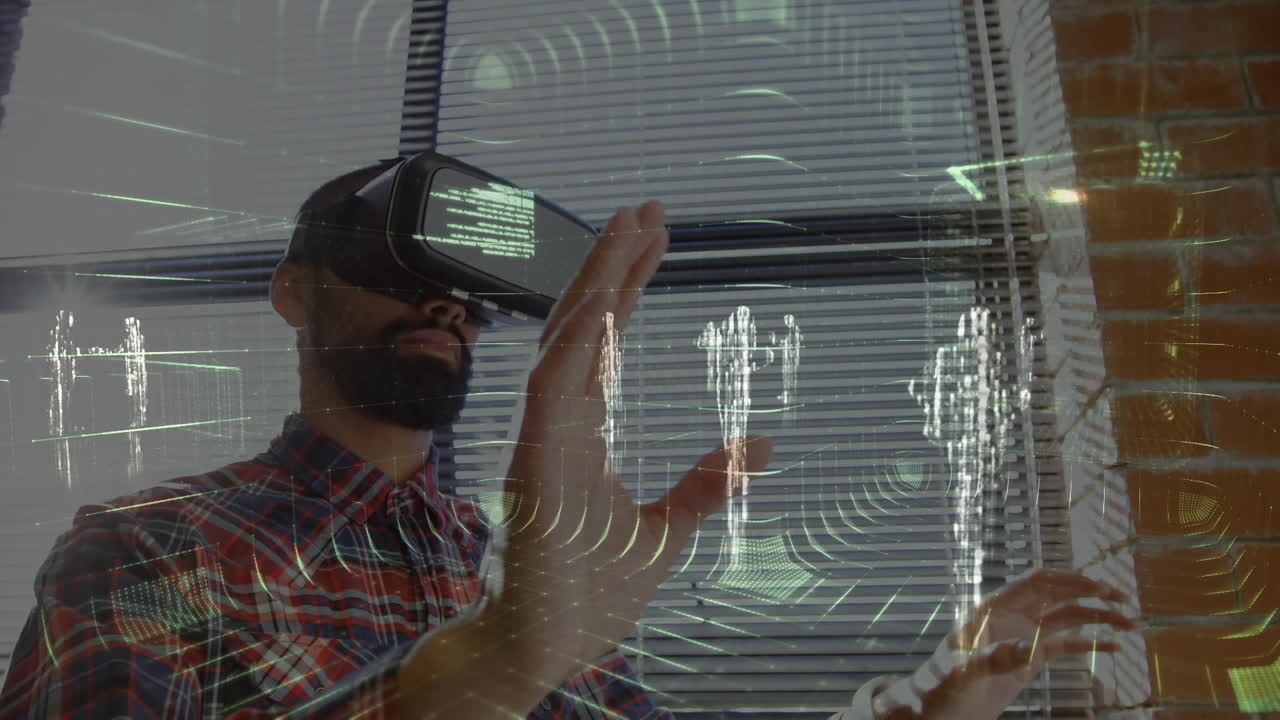 animazione dell'elaborazione dei dati sull'uomo d'affari che lavora in ufficio