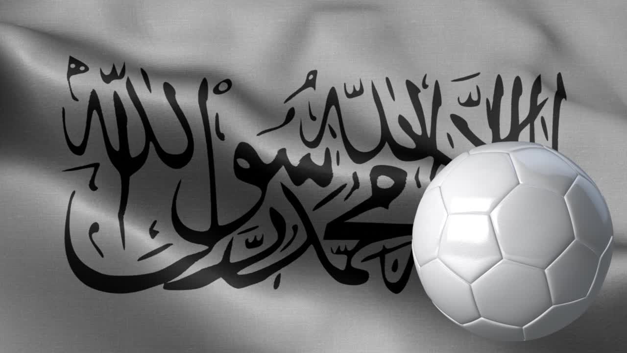 bandera de los talibanes y pelota de fútbol - bandera talibanes alto detalle - pelota de futbol y bandera