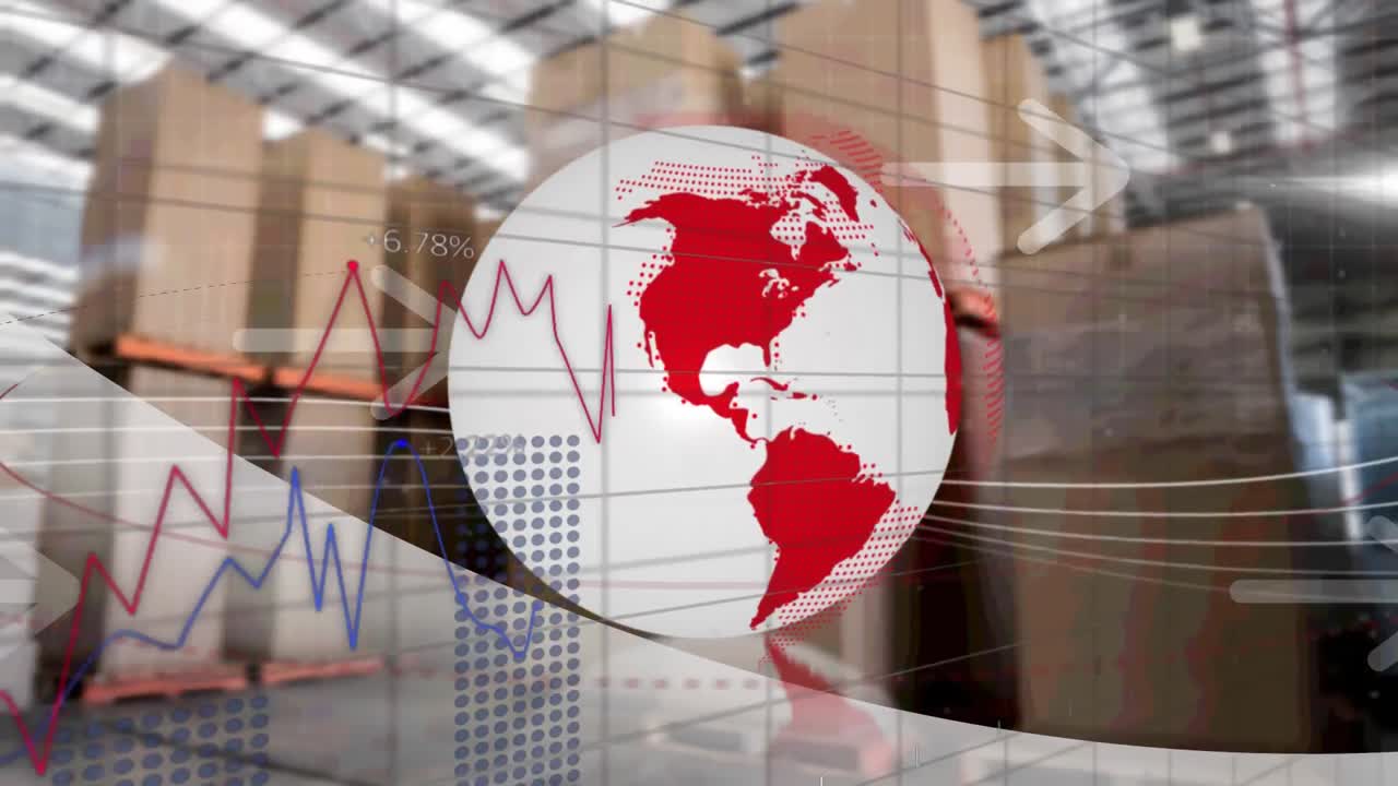 animación del giro del globo y procesamiento de estadísticas sobre el almacén