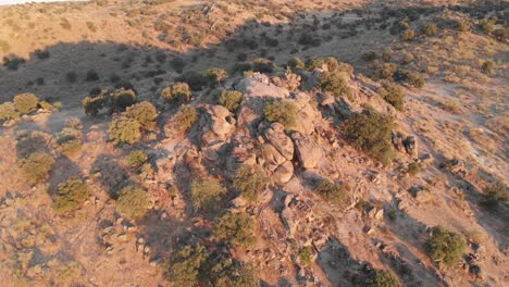 Atemberaubendes,-Sonniges,-Wüstenähnliches-Gebiet-Mit-Aufsteigender-Drohne-An-Einem-Sonnigen,-Warmen-Tag