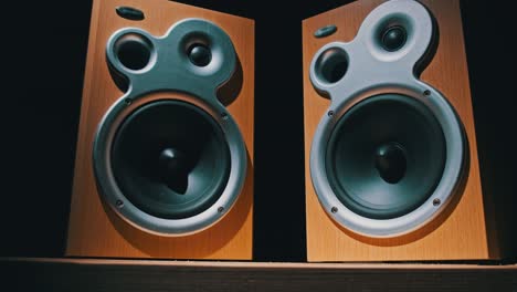 los altavoces de audio vibran de sonido bajo en cámara lenta sobre fondo negro