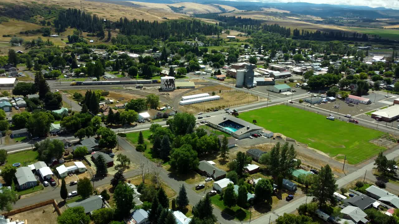 US, Oregon, Elgin, 2025-08-07 - Drone view of Tom McDowell Park