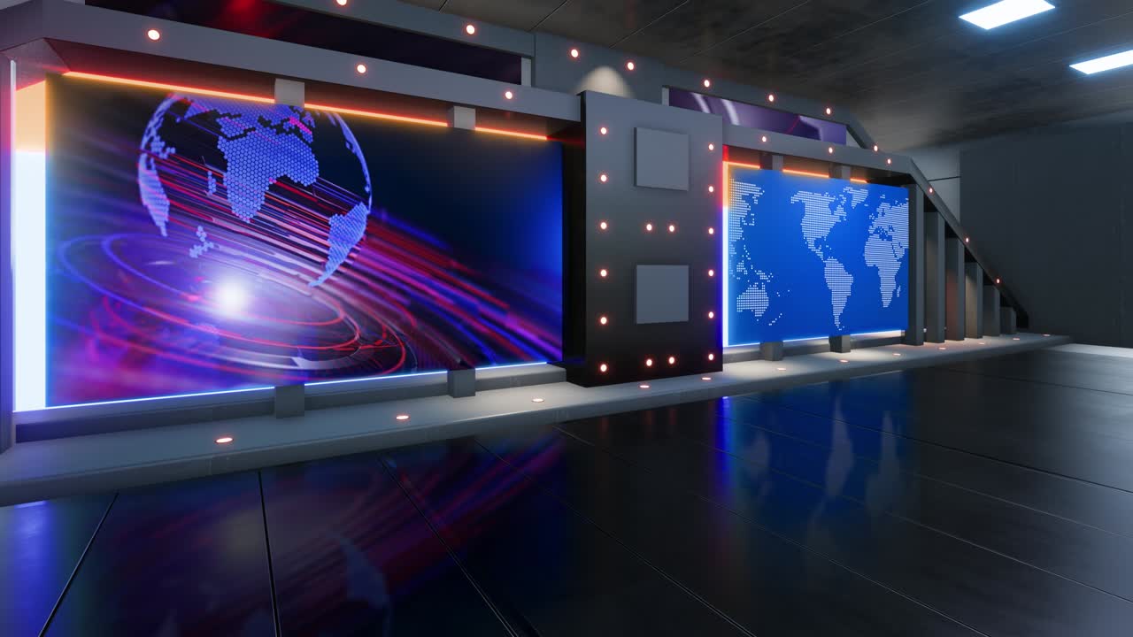 el conjunto de estudios de noticias de tv - bucle de fondo de pantalla verde virtual