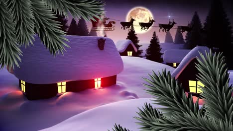 Christmas-tree-over-multiple-houses-on-winter-landscape-against-moon-in-the-night-sky