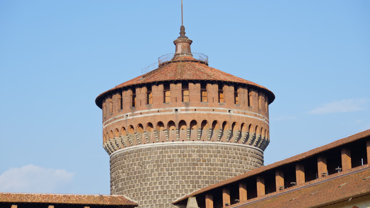 Close up of the Sforzesco Castle over a blue sky in daylight