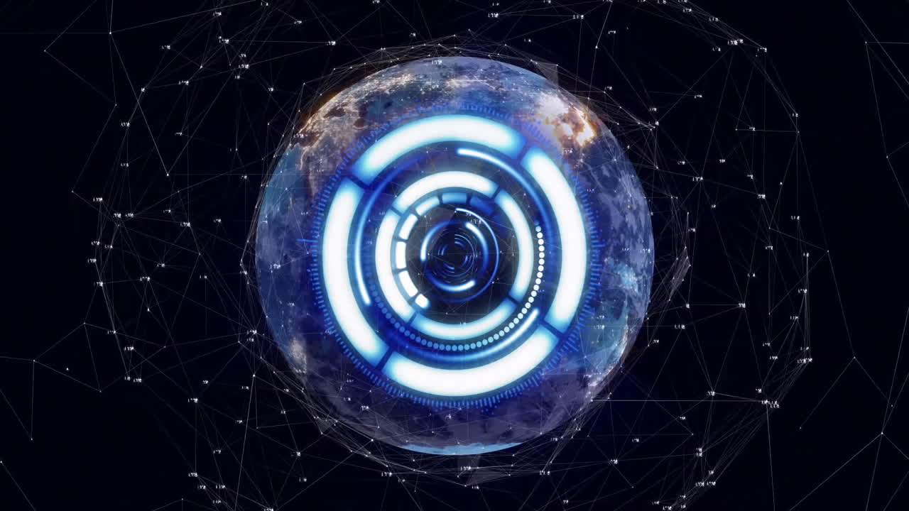 animación de interfaz digital sobre la tierra con conexiones de red en el espacio