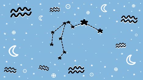 stop motion hand drawn animation of aquarius zodiac sign symbol and constellation