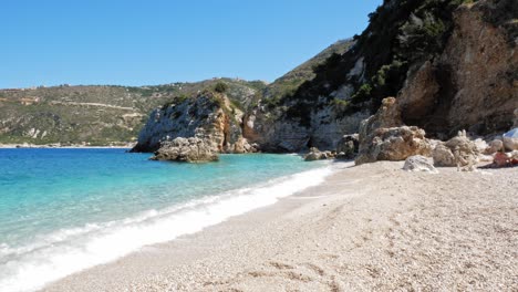 scenic agia eleni beach in kefalonia island, greece - wide, static