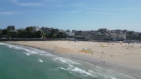 panning aerial beach at dinard brittany france drone,aerial