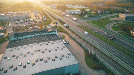 aerial view of warehouse storages or industrial factory or logistics center from above