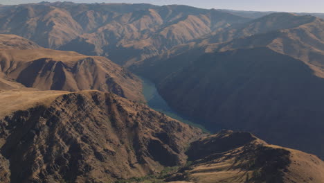 landscape aerial over beautiful hells canyon gorge and snake river