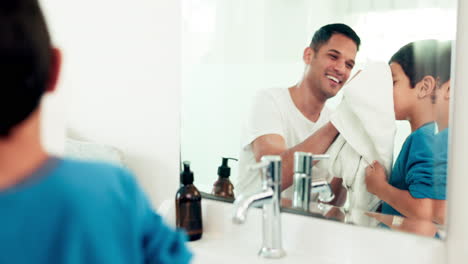 Towel,-washing-face-and-father-with-boy