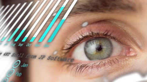 animación del procesamiento de datos en primer plano del ojo de la mujer