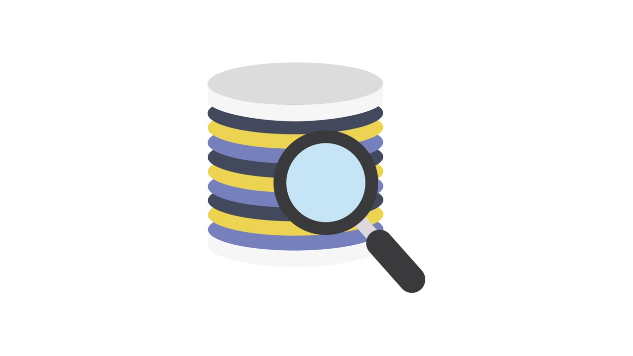 Animated Icon of Database Stack with Magnifying Glass