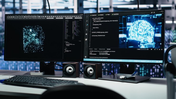 Data Center Computer Systems On Desk Controlling Network Resources Through Ai