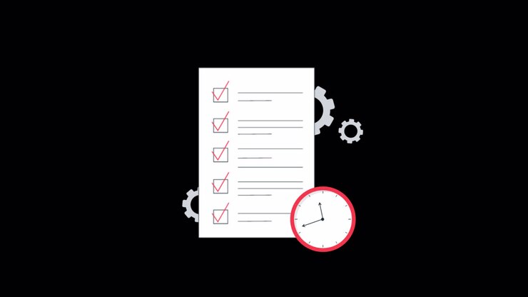 Animated Checklist with Clock and Gears for Task Completion