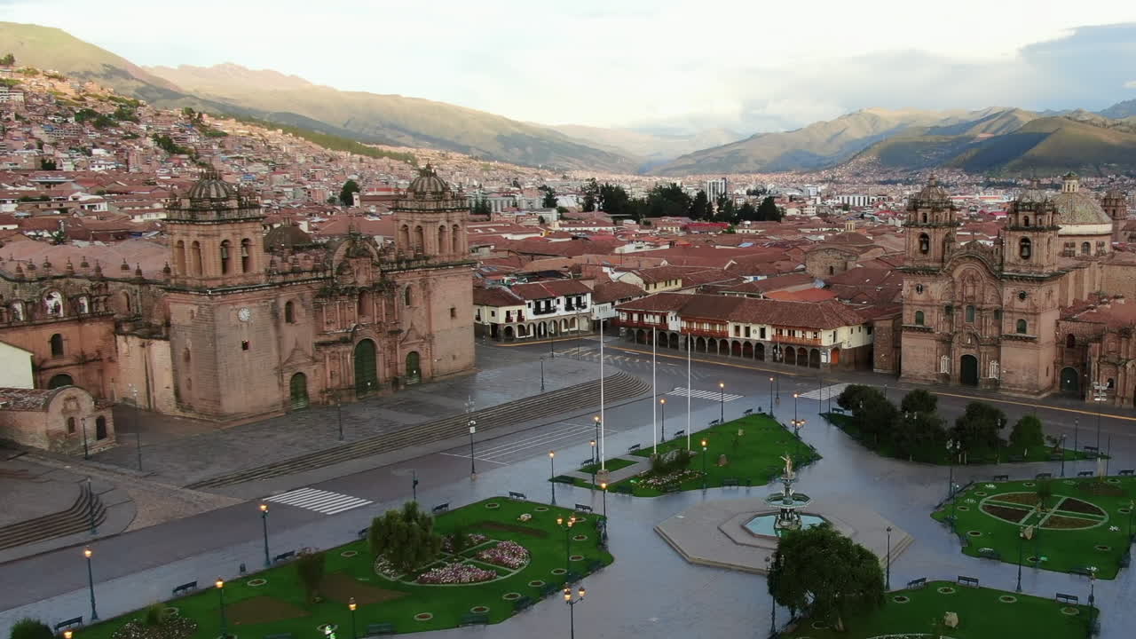 Exclusive Aerial: Plaza de Armas, Cusco Cathedral, and Compania de Jesus Church in Cusco, Peru