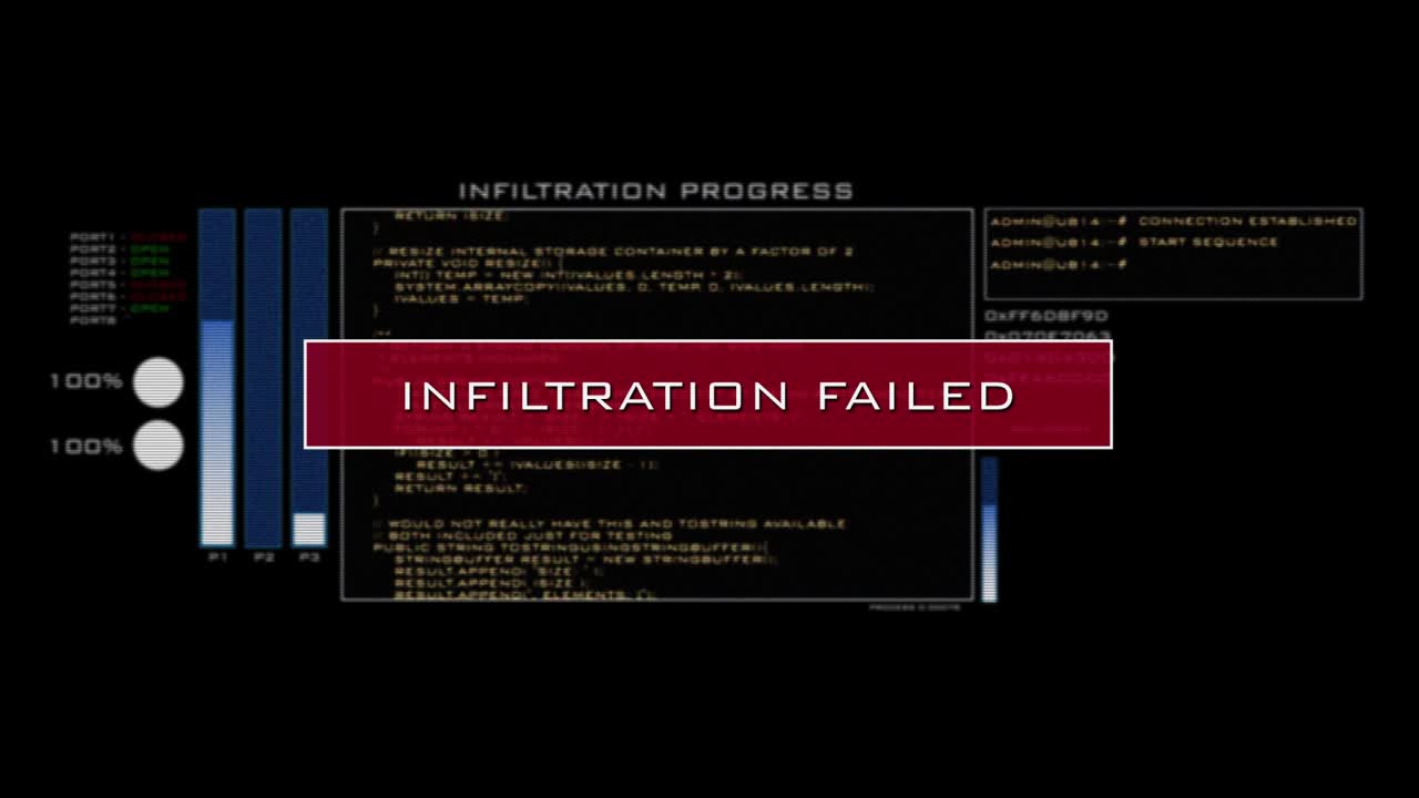 secuencia de hacking - éxito de infiltración, fallo - loopable - en negro