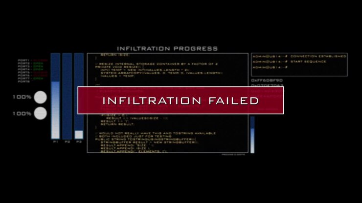 Hackingsekvens - Infiltration lykkedes, mislykkedes - Loopbar - på sort baggrund