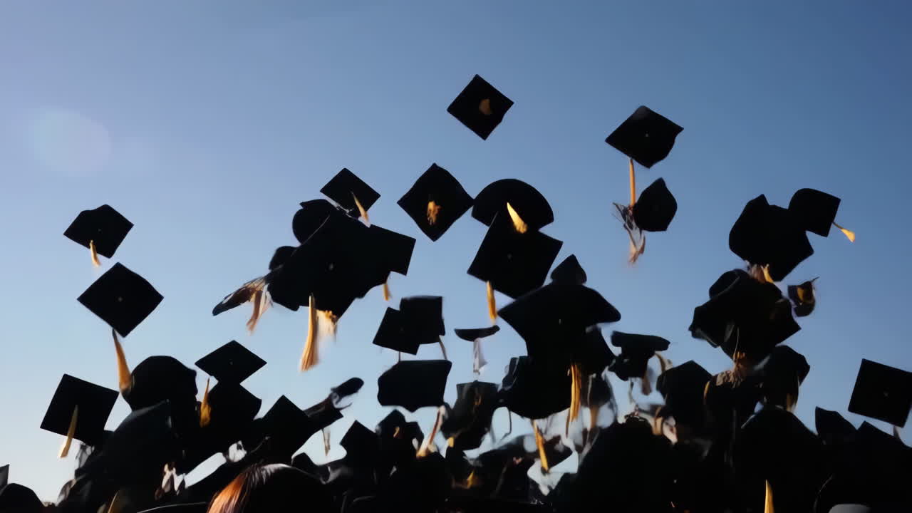 Graduation Caps Tossing Celebration