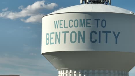 close up shot of benton city's water tower