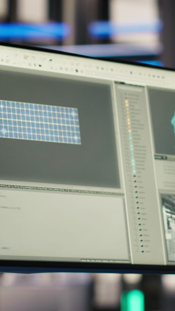 Vertical video Monitor in smart photovoltaics factory analyzing performance data