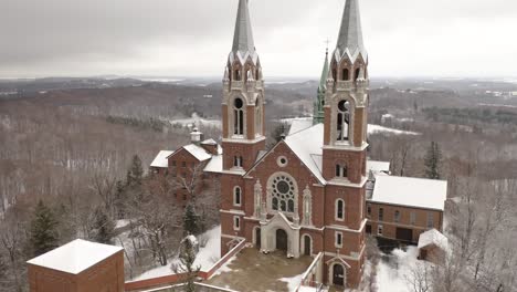 cinematic aerial view of historic holy hill