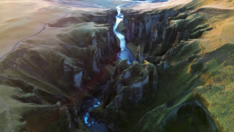 icelandic canyon with river, beautiful aerial view landscape iceland